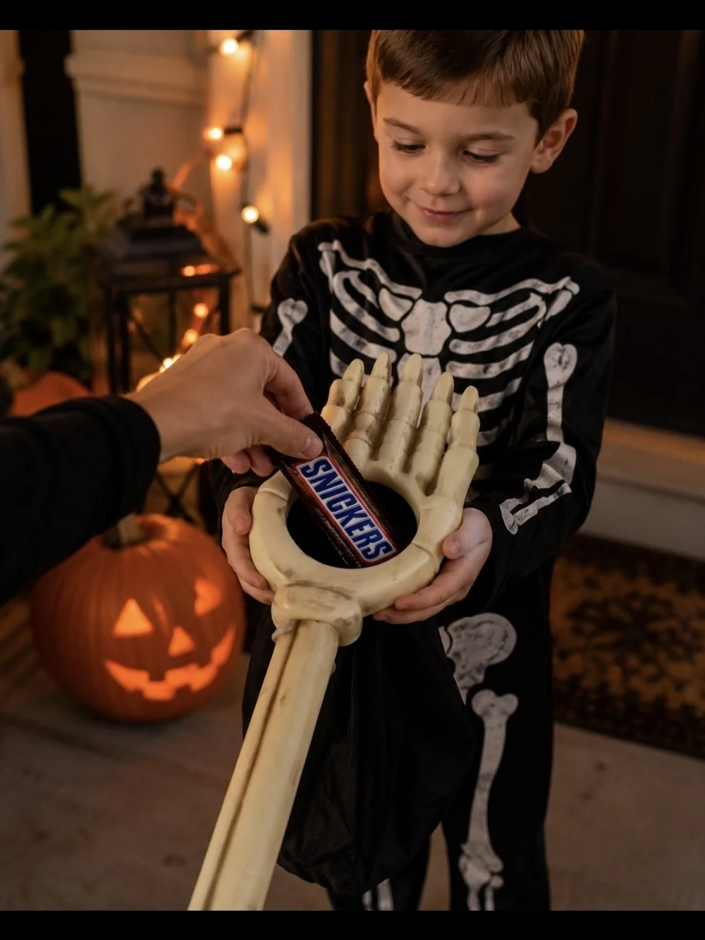 Halloween Skeleton Hand Candy Pouch - Cream